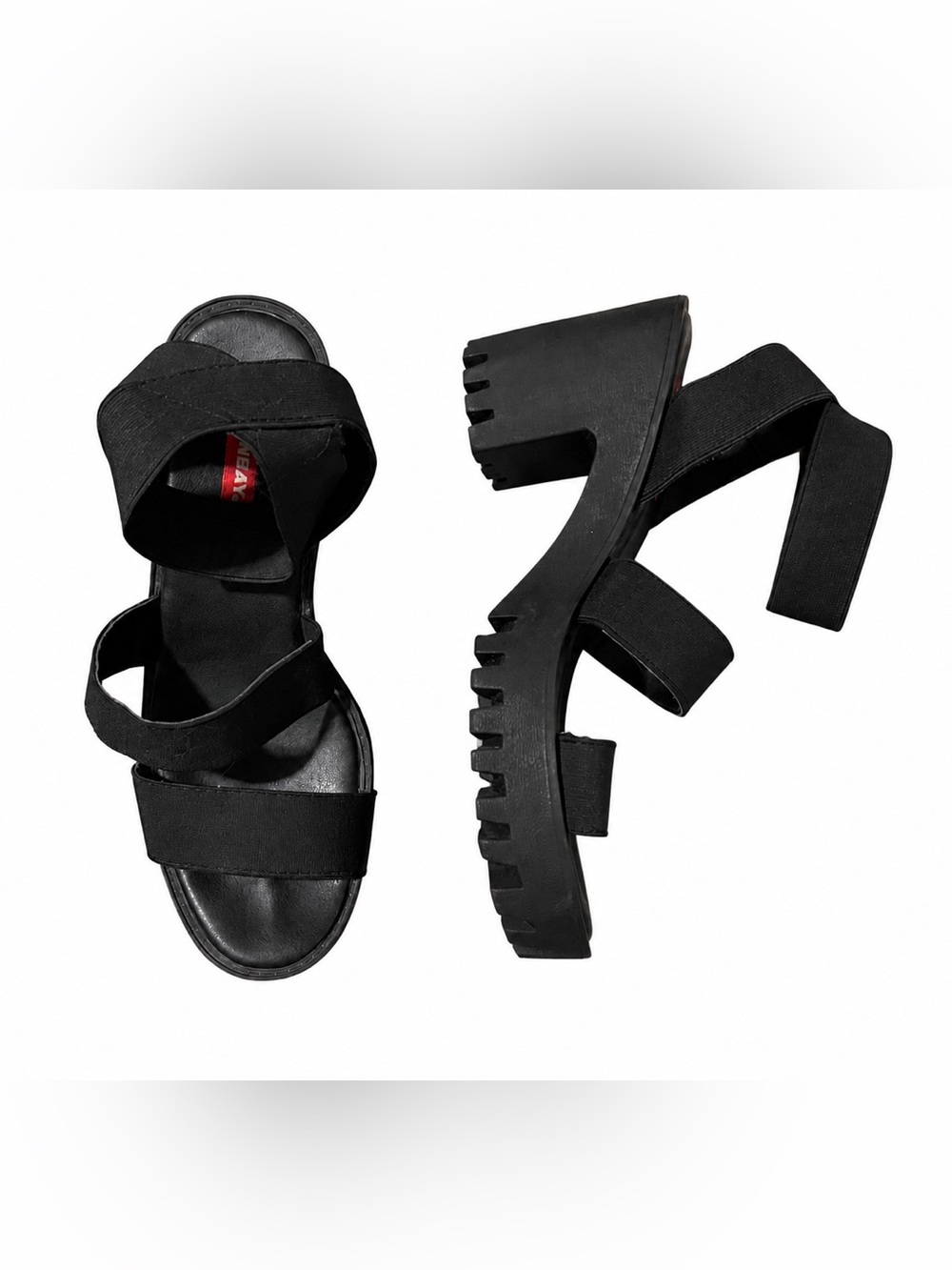 Y2K UNIONBAY Black Chunky Lug-Heel Ankle Strap Sandals